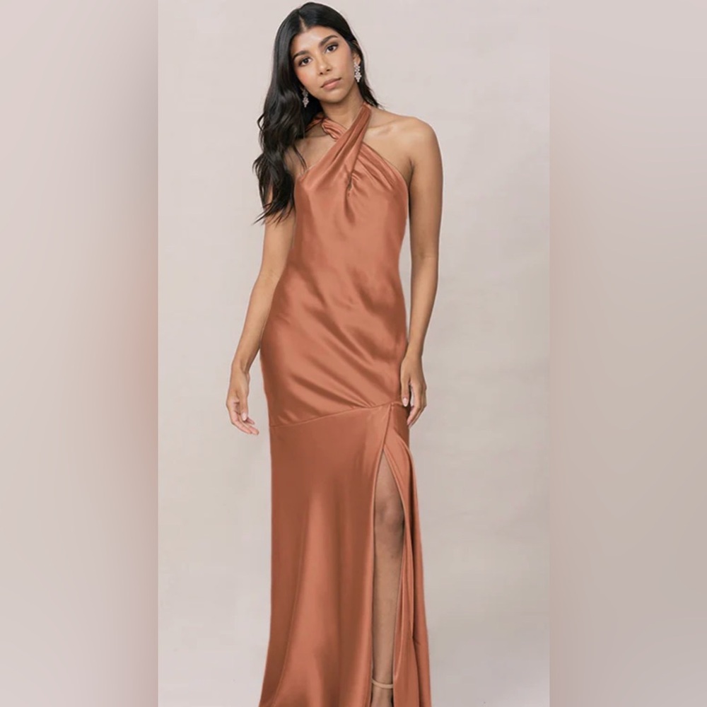 Revelry Copper Satin Athena Bridesmaid Dress